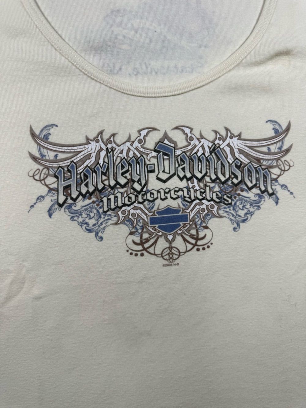 Harley-Davidson Tilley Statesville NC Winged Heart Graphic Tee Cream Women’s XL - Picture 3 of 6